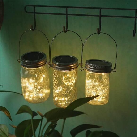 Solar Mason Jar Lights, 4 Pack 30 LED Fairy Star Firefly String Lids Lights - Picture 6 of 8